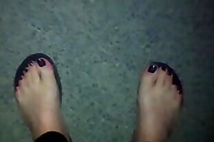 Walking outdoor on the Street with Catsuit Bodystockings naked Feets