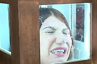 Shackled redhead is toyed in public