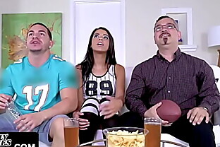 Gorgeous Latina Seduces Her Big Stepbrother In Front Of Their Stepdad While Watching The Finals