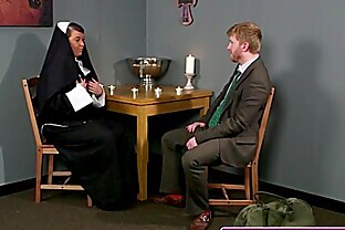 Plump brit nun cocksucking until face spunked