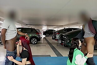 Two big ass Latina roommates fucked by two black guys in a public parking lot!!!