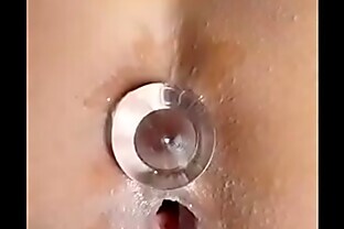 Stuffing girlfriend with buttplug and dildo. Good girl!