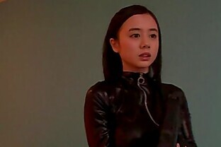 Costumed asian mom in catsuit facialized