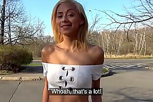 Public Agent Big cock gets blondes tight pussy wet in public forest fuck