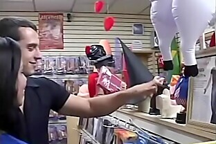Young darkhaired latin peacherino with small tits Luize was dropped anchor in bum bay by her muscular boyfriend in the sex shop