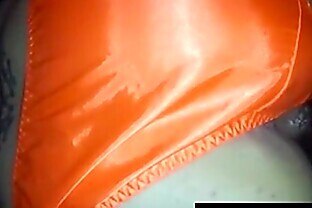 my wife wearing orange santin