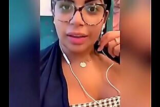 Latina in the train showing her boobs and playing with her self