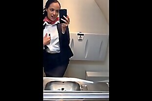 latina stewardess joins the masturbation mile high club in the lavatory and cums