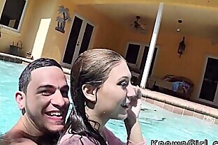 Busty girlfriend fucks in the outdoor pool
