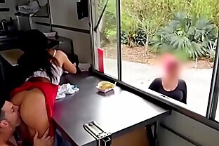 Latina taco-girl got fucked in front of customers - Lilly Hall