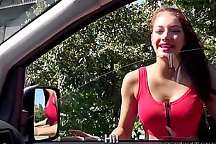 Hungarian guy fucks busty stranded teen in his van