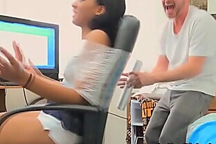Pranked Latina girlfriend blows cock
