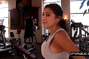 Busty latina at public gym