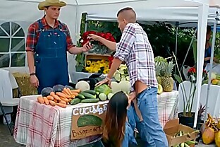 farmers wife Eva Lovia bangs in the market