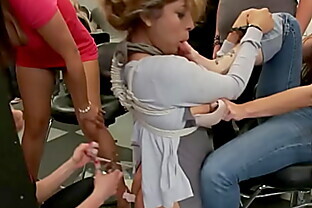 Busty bound Latina fucked in public
