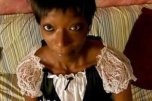 Ebony maid goofs off on the job then has to fuck to save her job